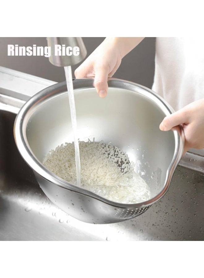 ترينفي وعاء غسيل وتصفية أرز من الفولاذ المقاوم للصدأ، وعاء غسيل لشطف الأرز والكينوا، مصفاة جانبية لتنظيف الفواكه والخضراوات والبقوليات، أداة مطبخ متعددة الاستخدامات - Image 4